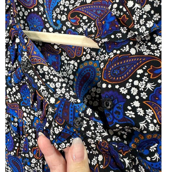 Sandro Paris Silk Paisley Mini Shift Dress in Blue Print Size 2 - Picture 3 of 11